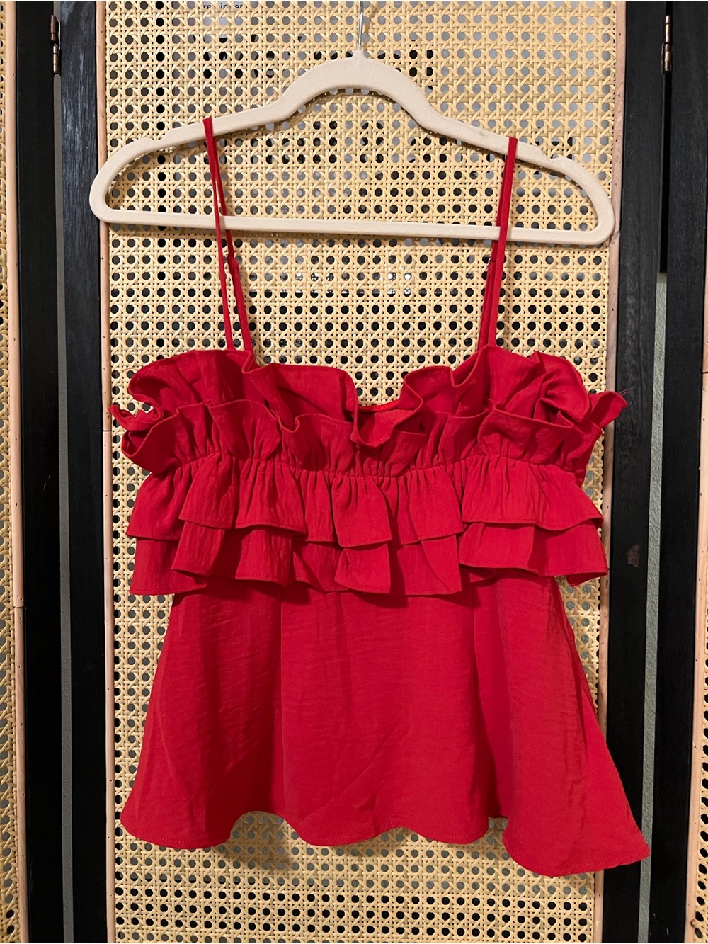 Sienna Sky Bright Red Ruffle-Trim Spaghetti Strap Camisole